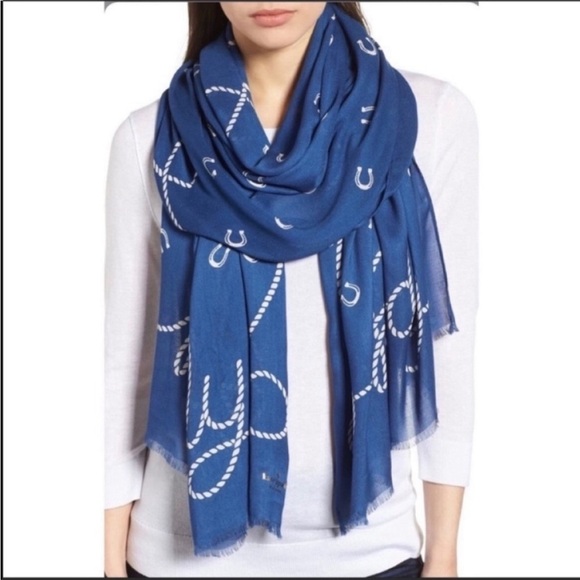 kate spade graphic scarf oblong horseshoes printed blue white ink NWT